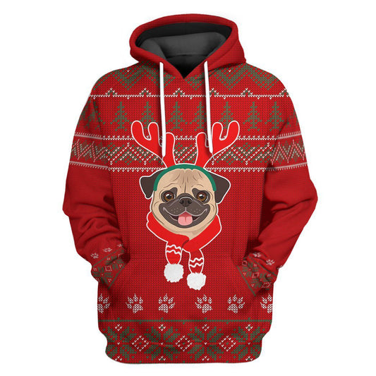 3D Christmas Pug Dog Custom Cosplay Hoodie